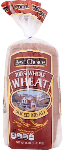 Whole wheat sliced bread in plastic packaging