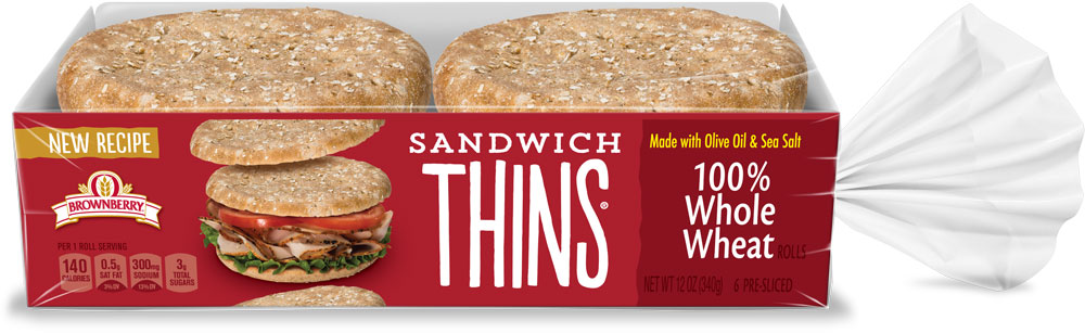 Whole wheat sandwich thins, packaged and ready