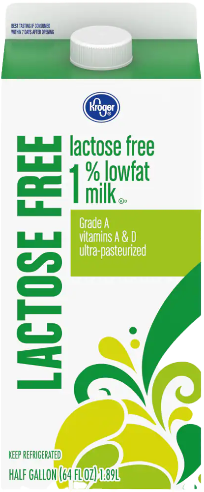 Lactose-free lowfat milk carton with green design