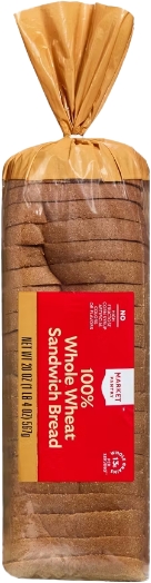 Whole wheat sandwich bread in plastic packaging