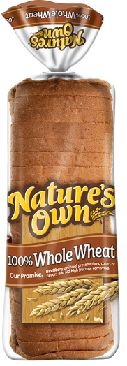 Packaged whole wheat bread with brown label design