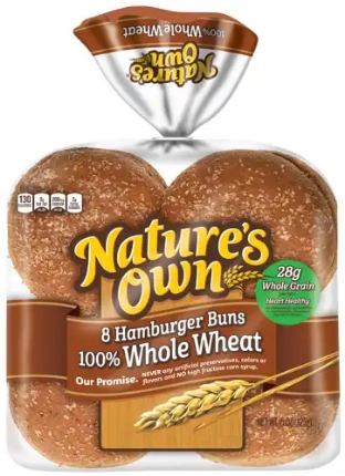 Natures Own whole wheat hamburger buns in packaging
