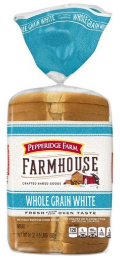 Whole grain white bread loaf in packaging