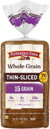 Pepperidge Farm whole grain bread, thin-sliced 15 grain