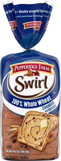 Pepperidge Farm whole wheat bread with cinnamon and raisins