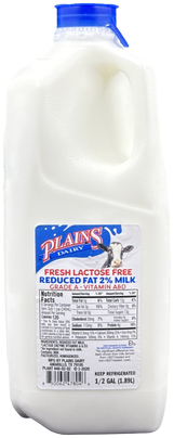 Milk jug with label reading lactose free reduced fat