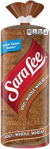 Sara Lee whole wheat bread loaf packaged upright