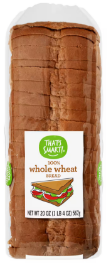 Whole wheat bread loaf in clear packaging