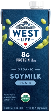 Carton of organic plain soymilk with protein content