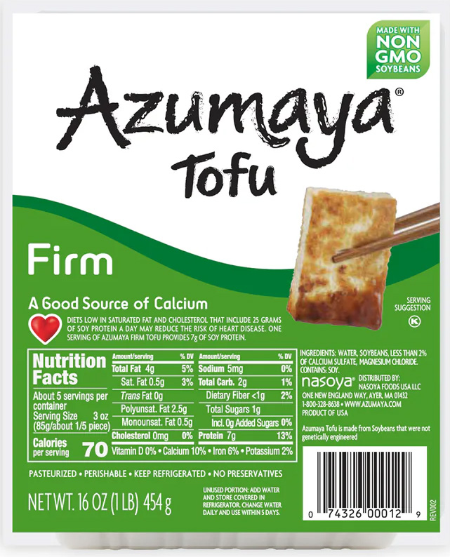 Azumaya Tofu package with nutrition information displayed