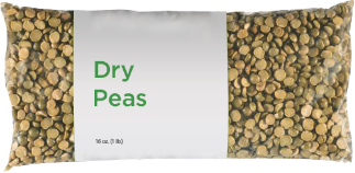 Bag of dry peas on plain background
