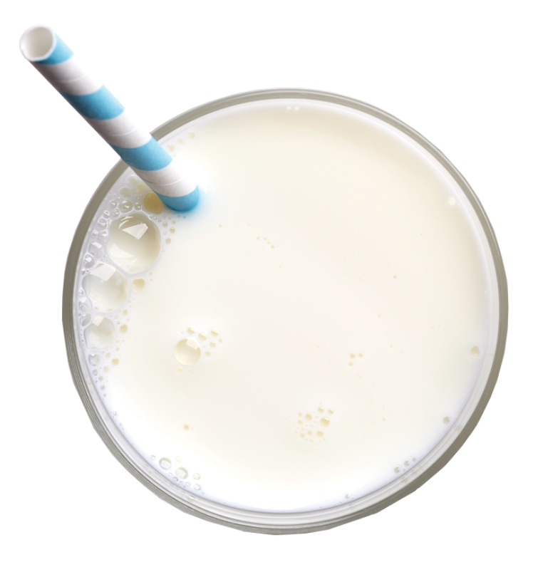 Glass of milk with striped straw inserted