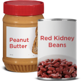 Peanut butter jar and kidney beans can side by side