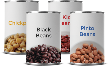 Four cans of assorted beans