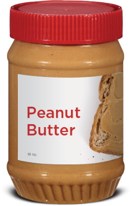 Peanut butter jar with red lid